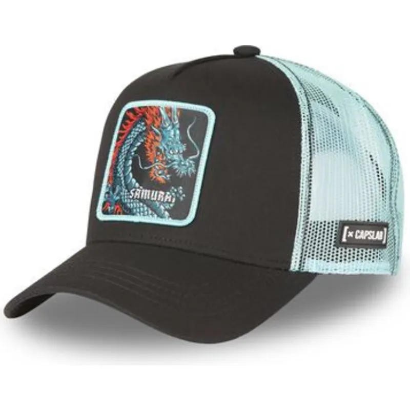 cappellino-trucker-nero-e-blu-dragone-samurai-dra2-beasts-di-capslab