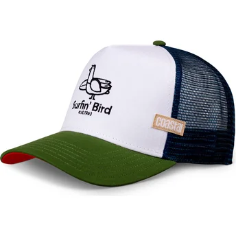 Gorra trucker blanca, azul y verde Surfin Bird HFT de Coastal