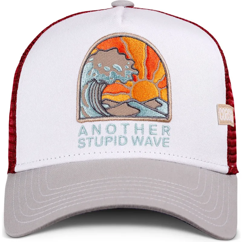 hvid-rod-og-gra-trucker-kasket-stupid-wave-hft-fra-coastal