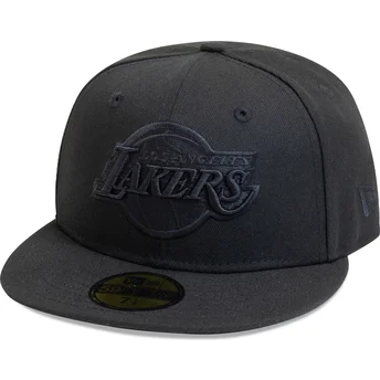 Cappello piatto nero aderente con logo nero 59FIFTY Essential dei Los Angeles Lakers NBA di New Era