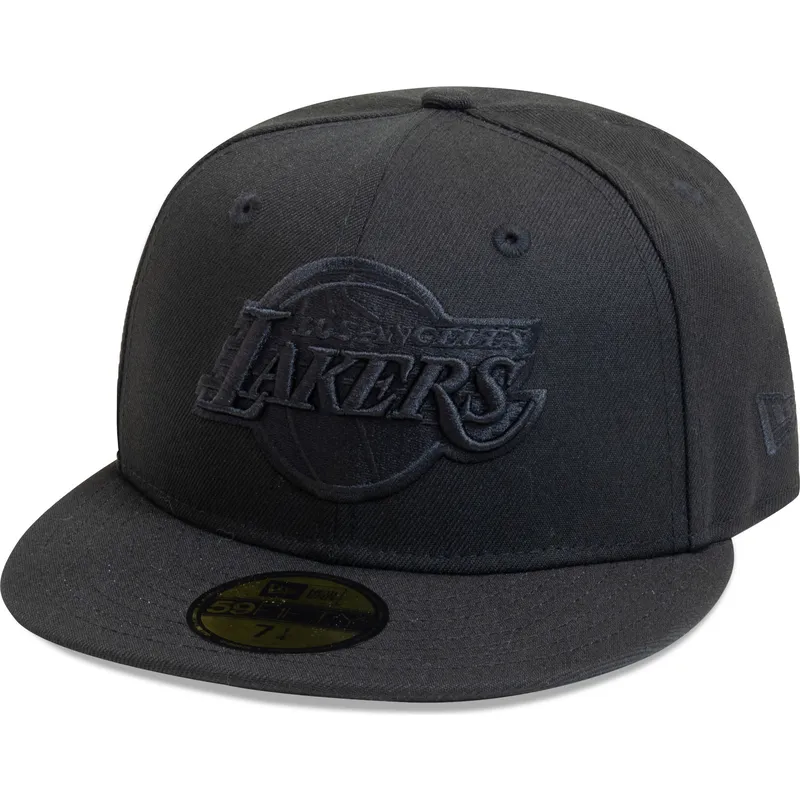 los-angeles-lakers-nba-59fifty-essential-schwarze-flat-cap-mit-schwarzem-logo-von-new-era