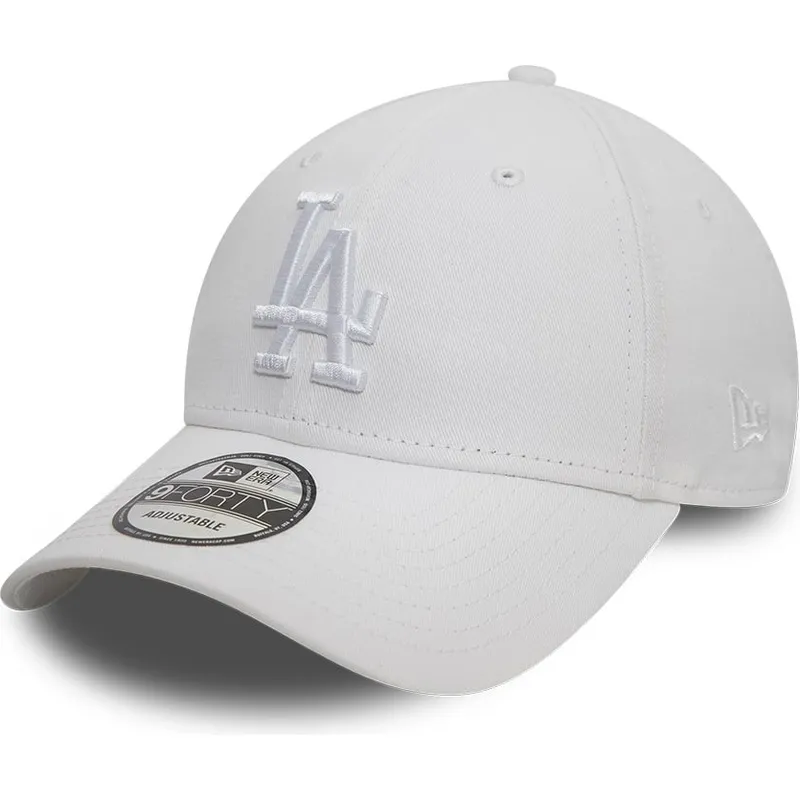 hvid-justerbar-buet-kasket-med-hvidt-logo-9forty-league-essential-fra-los-angeles-dodgers-mlb-fra-new-era