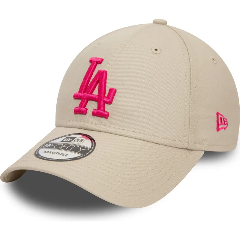 mutzen-gebogen-beige-verstellbares-band-rosa-9forty-league-essential-der-los-angeles-dodgers-mlb-von-new-era