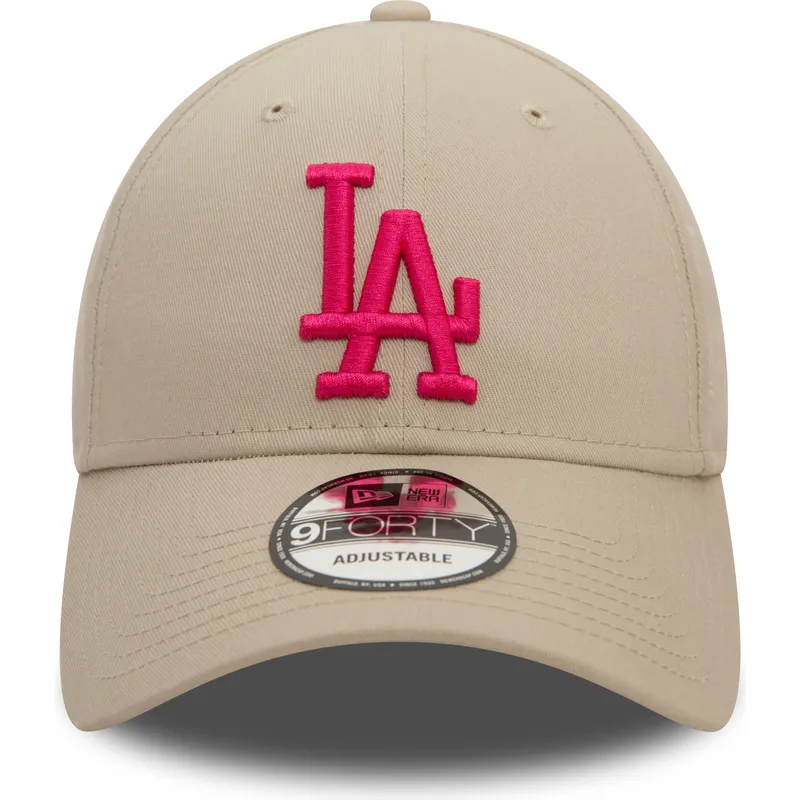 cappelli-curva-beige-cinghia-regolabile-rosa-9forty-league-essential-dei-los-angeles-dodgers-mlb-di-new-era