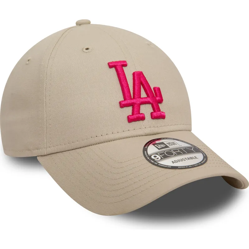 mutzen-gebogen-beige-verstellbares-band-rosa-9forty-league-essential-der-los-angeles-dodgers-mlb-von-new-era