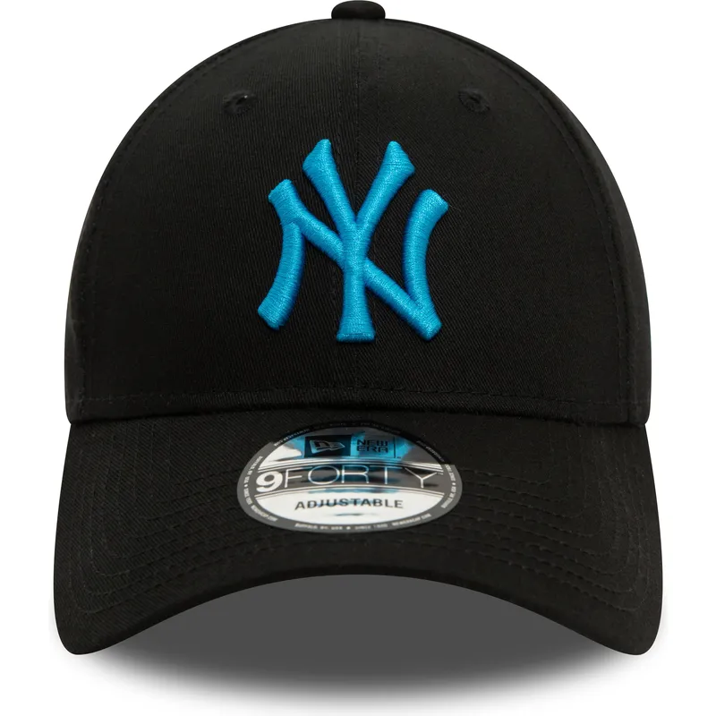schwarze-verstellbare-kappe-mit-gebogenem-schirm-und-blauem-logo-9forty-league-essential-der-new-york-yankees-mlb-von-new-era