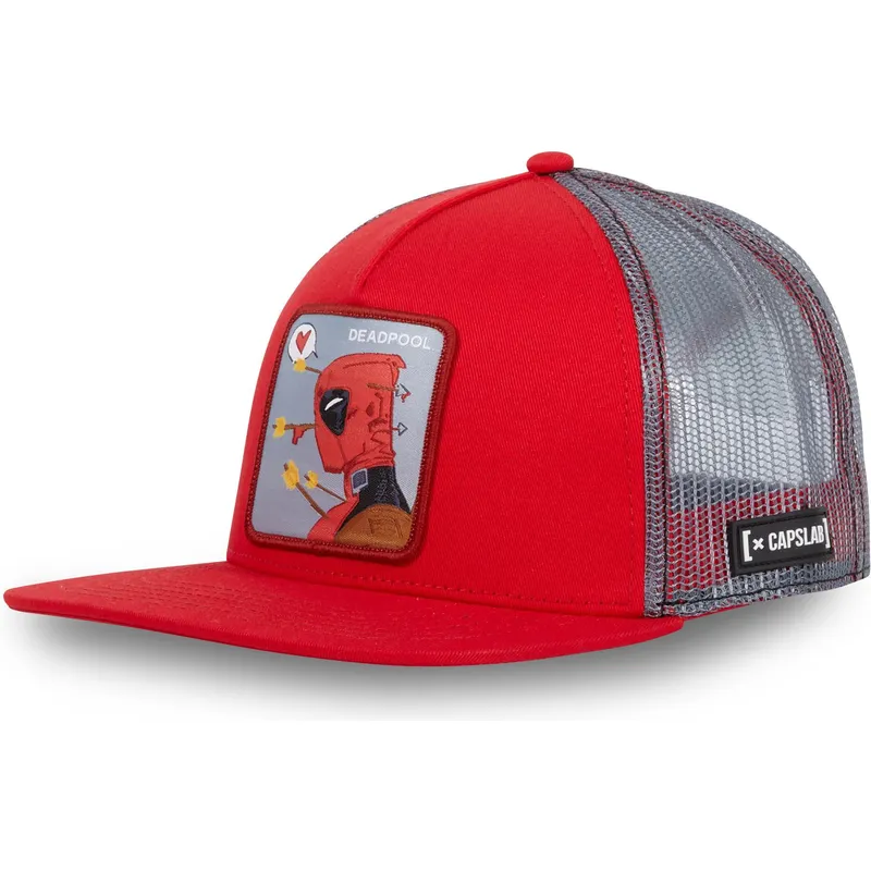 cappello-piatto-trucker-rosso-e-grigio-deadpool-duo-marvel-comics-di-capslab