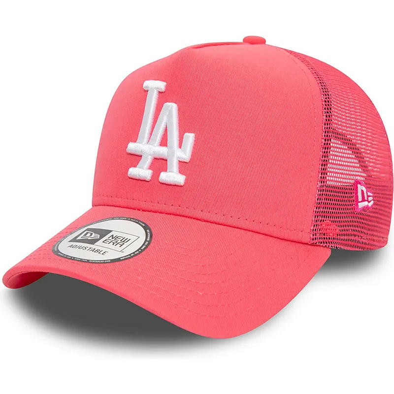 mutzen-gebogen-rosa-snapback-a-frame-league-essential-der-los-angeles-dodgers-mlb-von-new-era