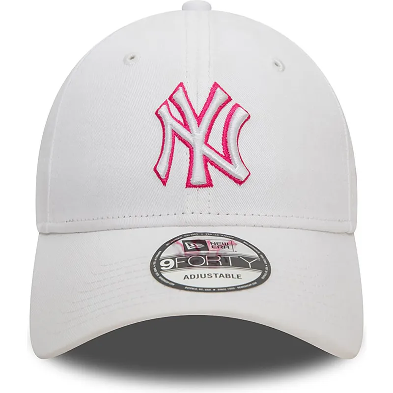 cappelli-curva-bianco-cinghia-regolabile-rosa-9forty-team-outline-dei-new-york-yankees-mlb-di-new-era