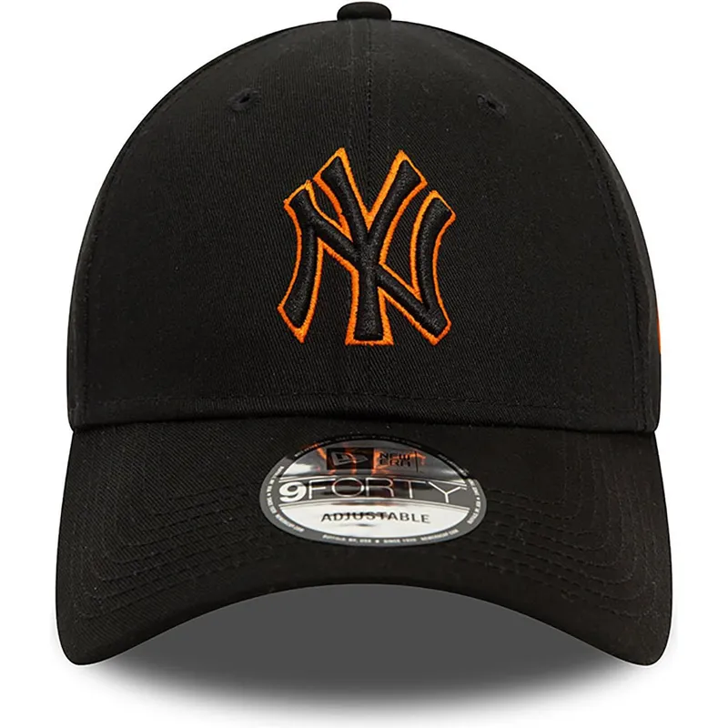 schwarze-verstellbare-curved-cap-mit-orangem-logo-9forty-team-outline-der-new-york-yankees-mlb-von-new-era