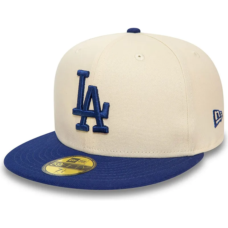 cappello-piatto-beige-e-blu-chiuso-59fifty-team-colour-dei-los-angeles-dodgers-mlb-di-new-era