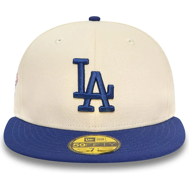 cappello-piatto-beige-e-blu-chiuso-59fifty-team-colour-dei-los-angeles-dodgers-mlb-di-new-era