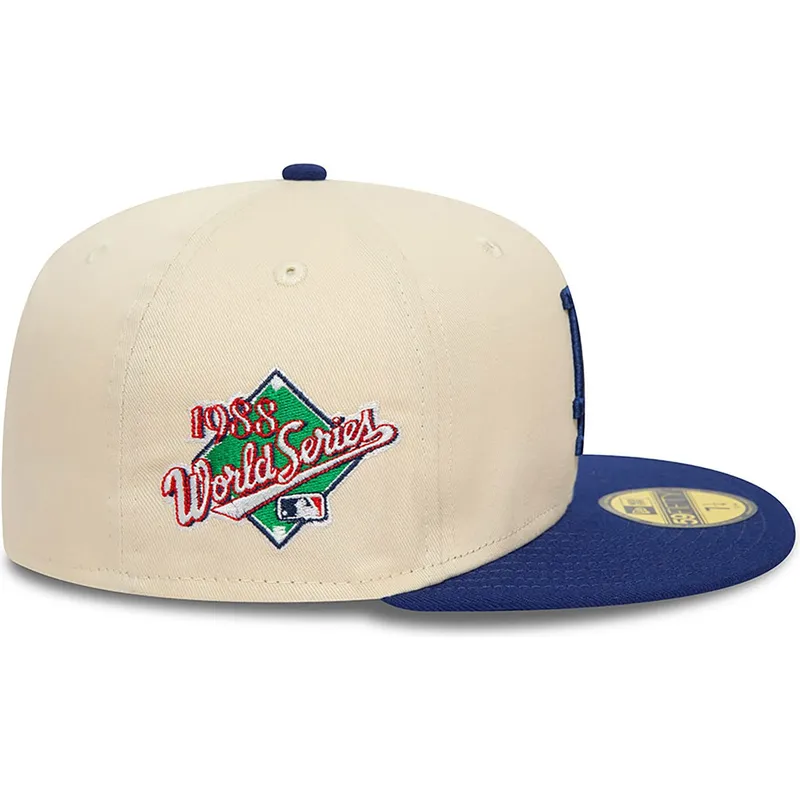 cappello-piatto-beige-e-blu-chiuso-59fifty-team-colour-dei-los-angeles-dodgers-mlb-di-new-era