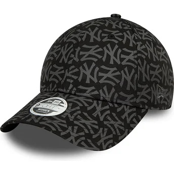 Gorra curva negra ajustable para mujer 9FORTY Monogram de New York Yankees MLB de New Era