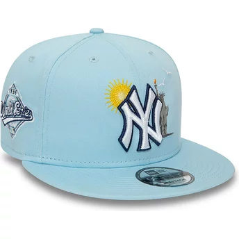 Casquette plate bleue claire snapback 9FIFTY Summer Icon New York Yankees MLB New Era