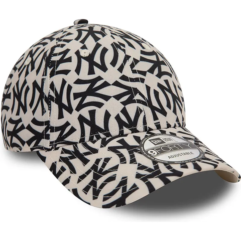 cappellino-curvo-beige-e-nero-regolabile-9forty-monogram-di-new-york-yankees-mlb-di-new-era