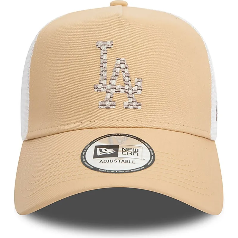 cappellino-trucker-marrone-chiaro-e-bianco-a-frame-seasonal-infill-dei-los-angeles-dodgers-mlb-di-new-era