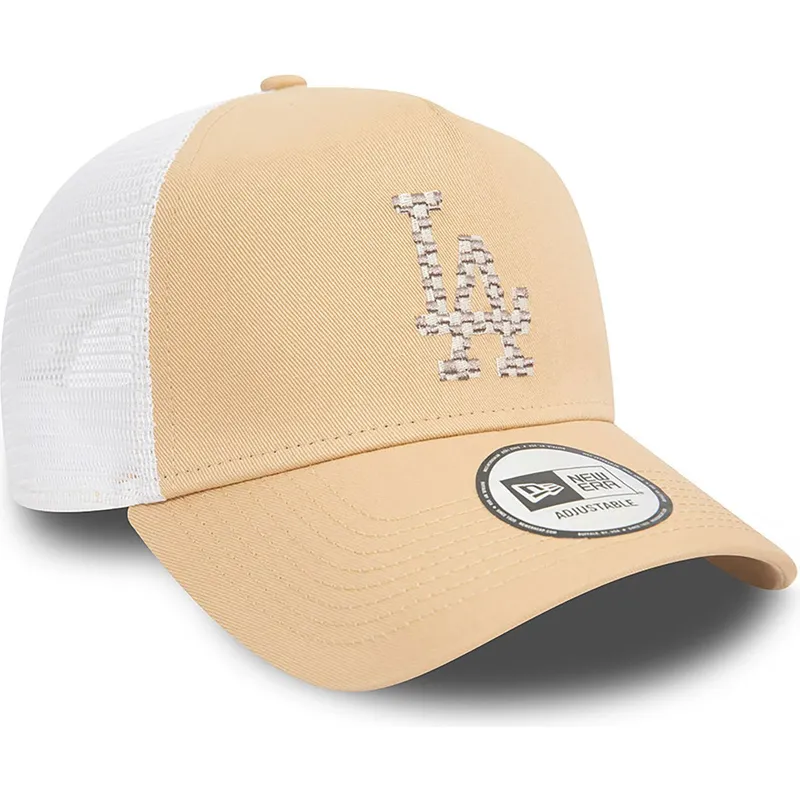 cappellino-trucker-marrone-chiaro-e-bianco-a-frame-seasonal-infill-dei-los-angeles-dodgers-mlb-di-new-era