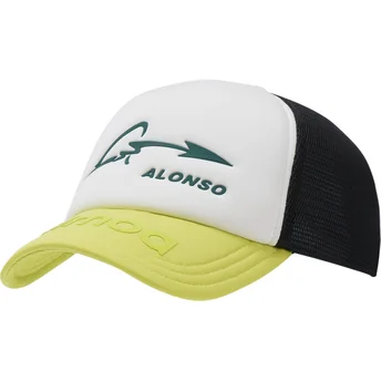 Gorra trucker blanca, negra y amarilla ajustable Aston Martin F1 Team X Kimoa