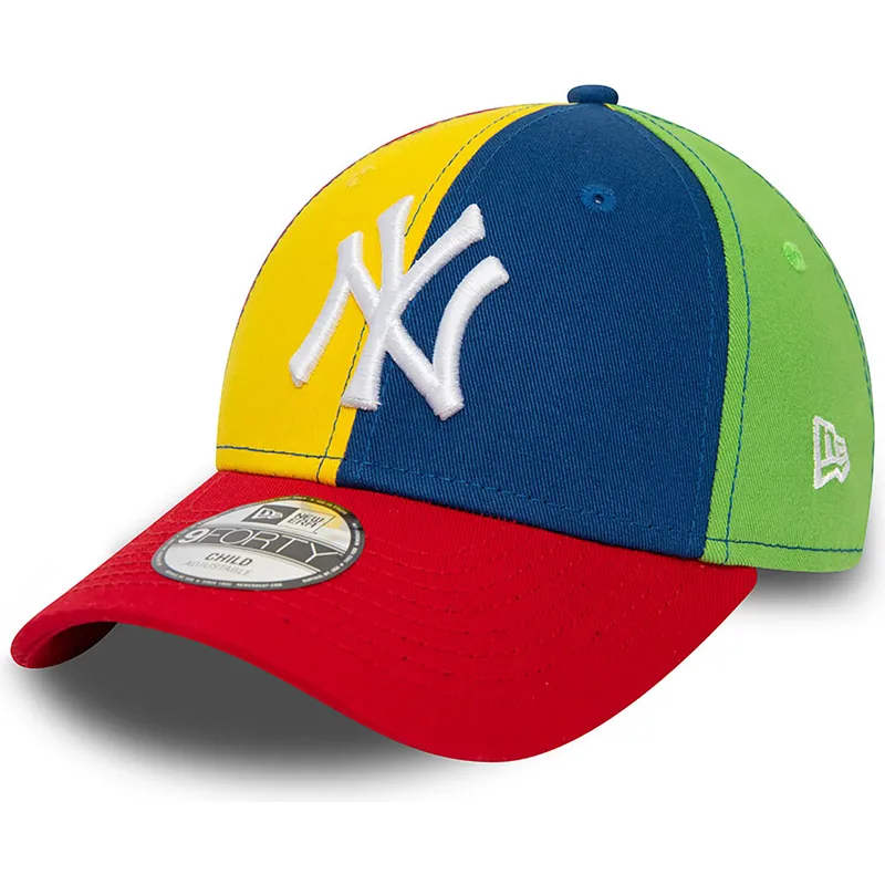 mehrfarbige-verstellbare-gebogene-kappe-fur-kinder-9forty-block-new-york-yankees-mlb-von-new-era