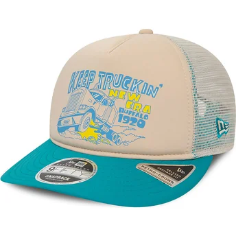 New Era American Keep Truckin 9FIFTY Retro Crown A Frame beige och blå truckerkeps