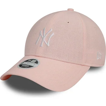 Różowa regulowana czapka z zakrzywionym daszkiem dla kobiet 9FORTY Linen New York Yankees MLB New Era
