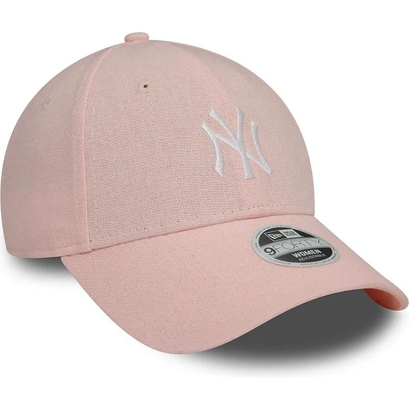 justerbar-lyserod-buet-kasket-til-kvinder-9forty-linen-fra-new-york-yankees-mlb-fra-new-era