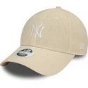 casquette-courbee-beige-ajustable-pour-femme-9forty-linen-new-york-yankees-mlb-new-era