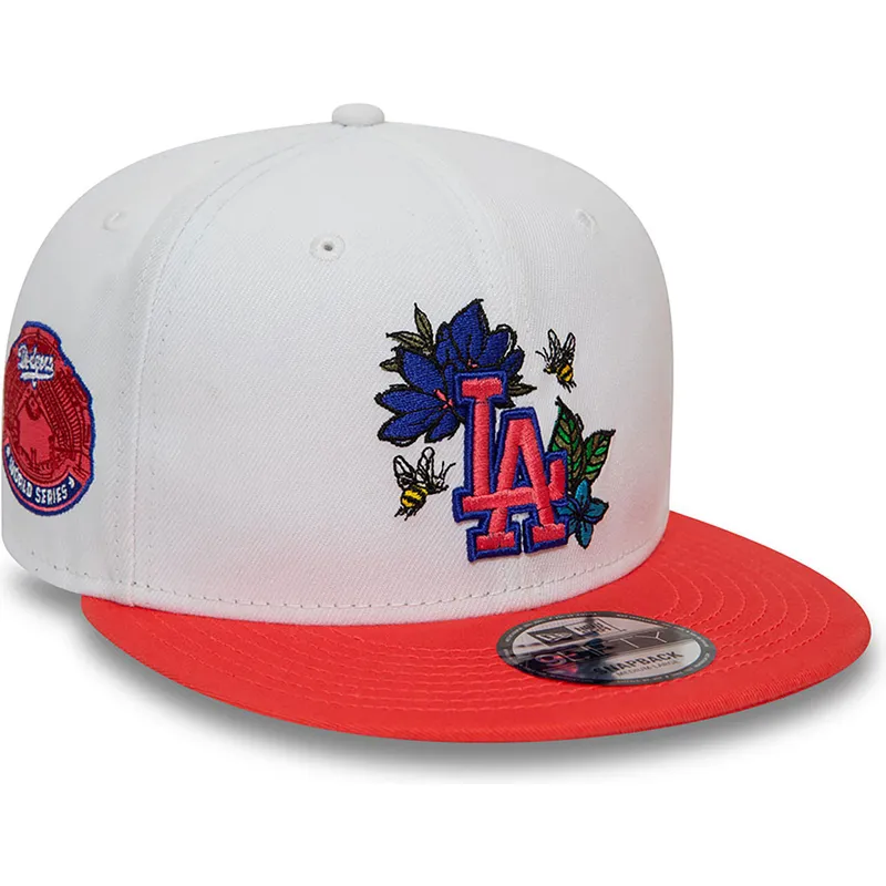 cappello-piatto-bianco-e-rosso-snapback-9fifty-floral-di-los-angeles-dodgers-mlb-di-new-era