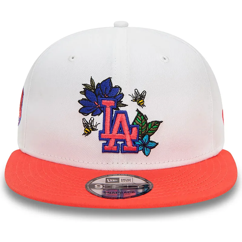 cappello-piatto-bianco-e-rosso-snapback-9fifty-floral-di-los-angeles-dodgers-mlb-di-new-era