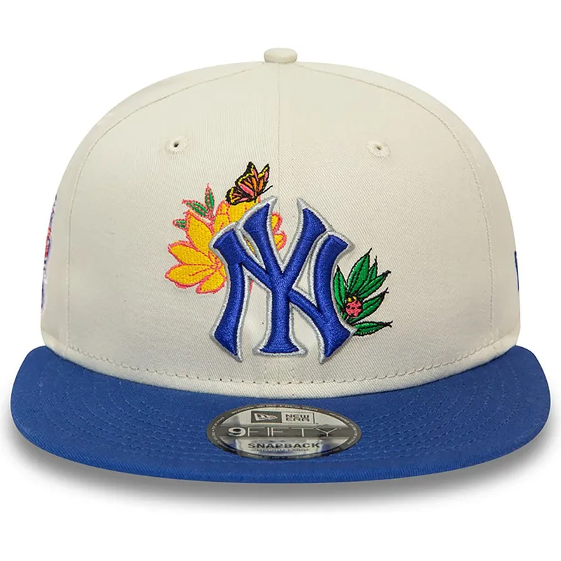 cappello-piatto-bianco-e-blu-snapback-9fifty-floral-di-new-york-yankees-mlb-di-new-era