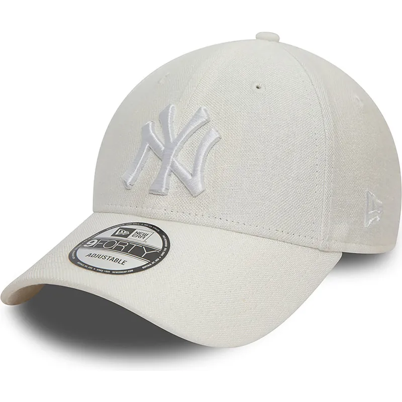 New Era Curved Brim White Logo 9FORTY Linen New York Yankees MLB White ...