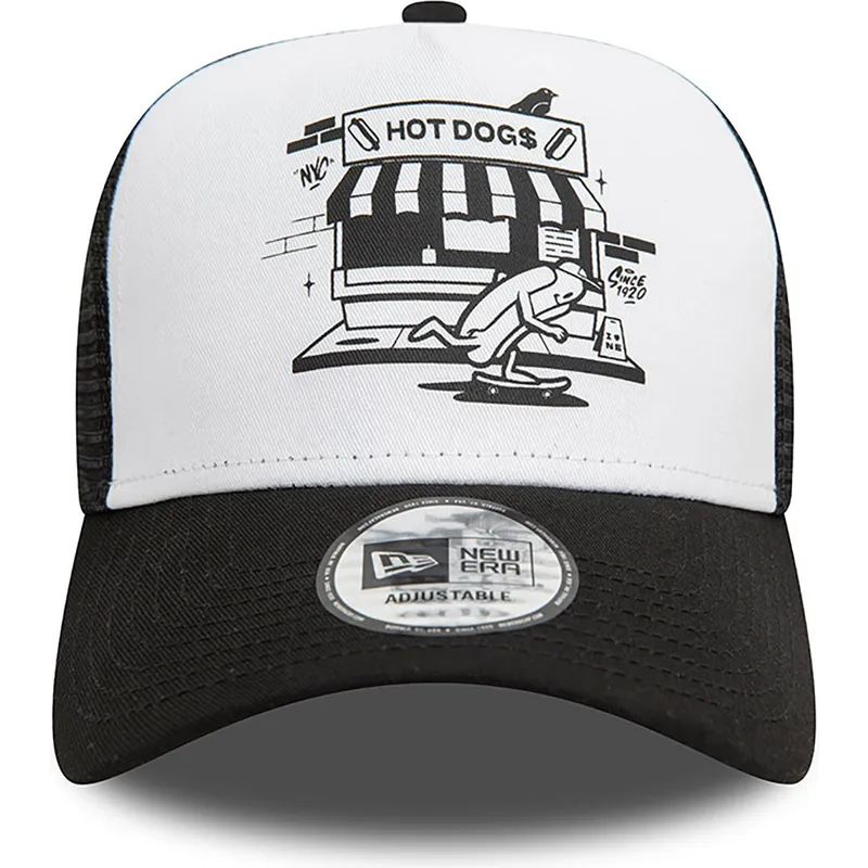 mutzen-gebogen-schwarz-snapback-a-frame-graphic-der-hot-dog-new-york-von-new-era