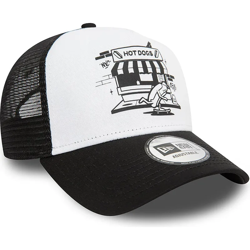 mutzen-gebogen-schwarz-snapback-a-frame-graphic-der-hot-dog-new-york-von-new-era