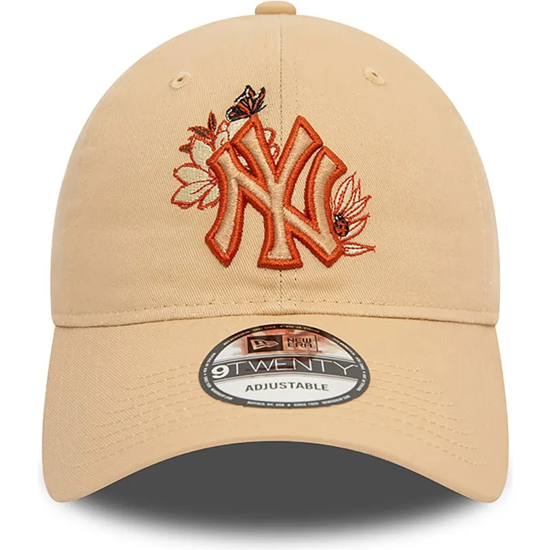 new-era-new-york-yankees-mlb-9twenty-verstellbare-braune-kappe-mit-gebogenem-schirm-und-blumenmuster