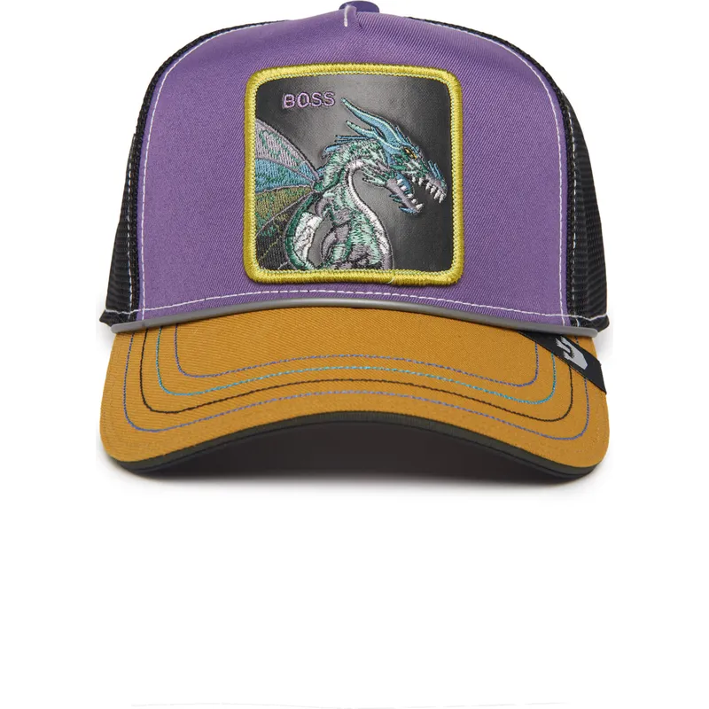 trucker-cap-violett-schwarz-und-braun-drache-boss-hammer-and-spike-insert-coin-vol2-the-farm-von-goorin-bros
