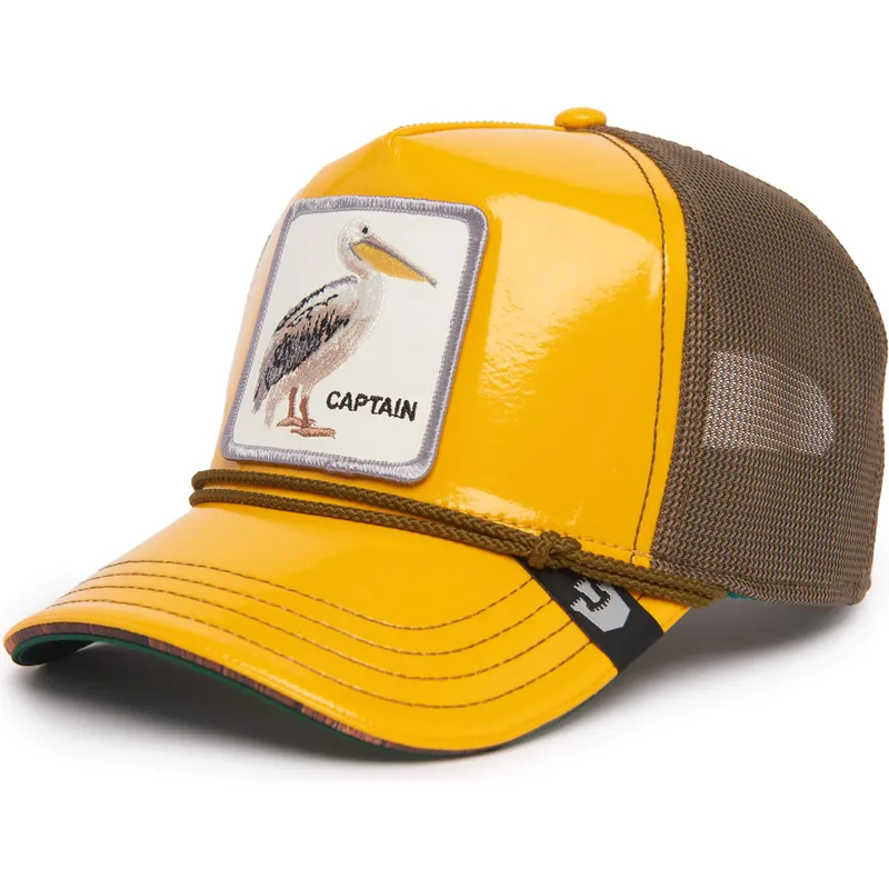 cappellino-trucker-giallo-e-marrone-pellicano-captain-ol-man-bert-nautical-nonsense-the-farm-di-goorin-bros