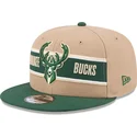 cappello-piatto-marrone-e-verde-snapback-9fifty-draft-2024-di-milwaukee-bucks-nba-di-new-era