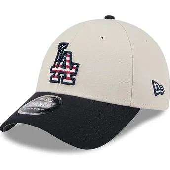 New Era Curved Brim 9FORTY Stretch Snap 4th of July Los Angeles Dodgers MLB Beige and Navy Blue Snapback Cap