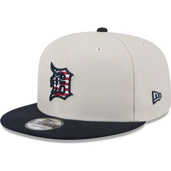 Casquette plate beige et bleue marine snapback 9FIFTY 4th of July Detroit Tigers MLB New Era