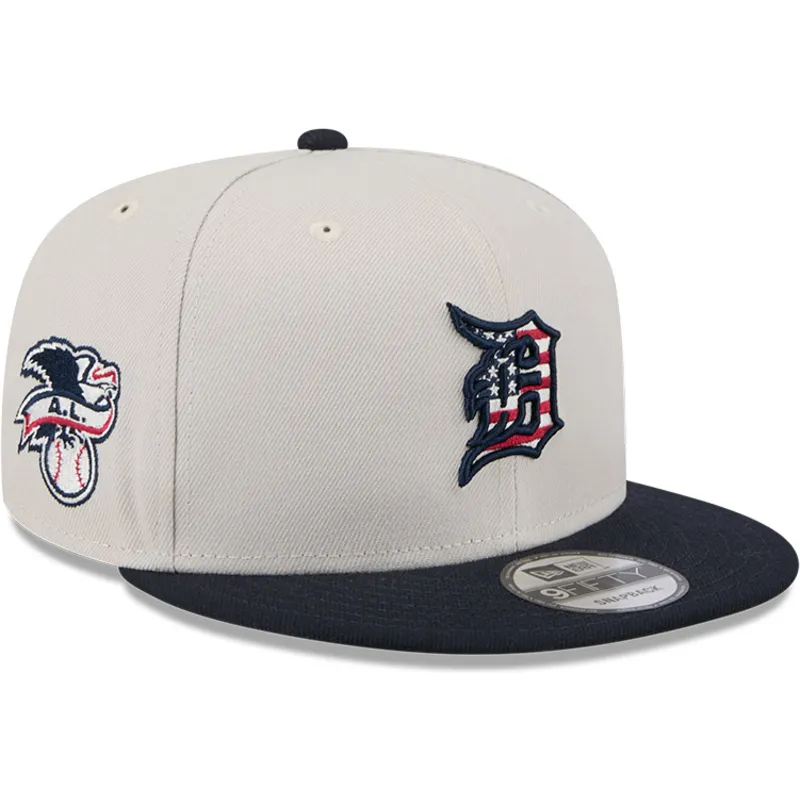 cappello-piatto-beige-e-blu-marino-snapback-9fifty-4th-of-july-di-detroit-tigers-mlb-di-new-era