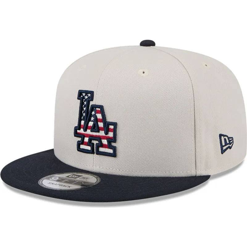 beige-und-marineblaue-flache-snapback-kappe-9fifty-4th-of-july-der-los-angeles-dodgers-mlb-von-new-era