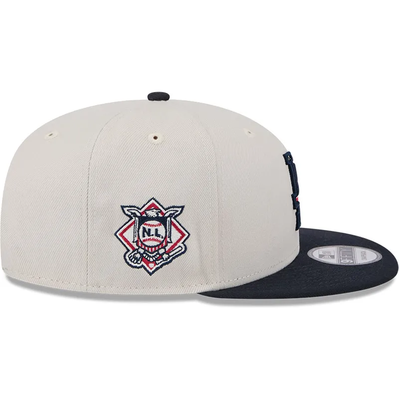cappello-piatto-beige-e-blu-marino-snapback-9fifty-4th-of-july-dei-los-angeles-dodgers-mlb-di-new-era