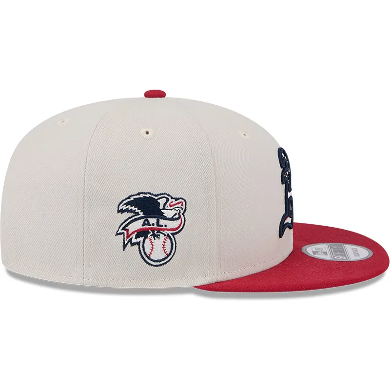 cappello-piatto-beige-e-rosso-snapback-9fifty-4th-of-july-di-oakland-athletics-mlb-di-new-era