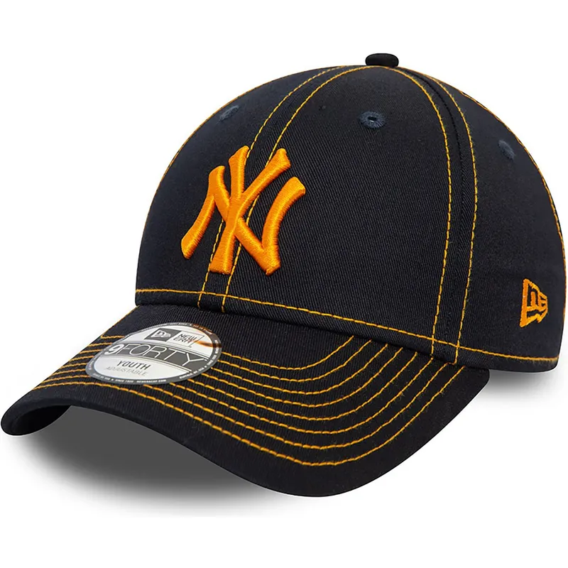 new-era-new-york-yankees-mlb-9forty-stitch-justerbar-marinebla-buet-kasket-med-orange-logo-til-drenge