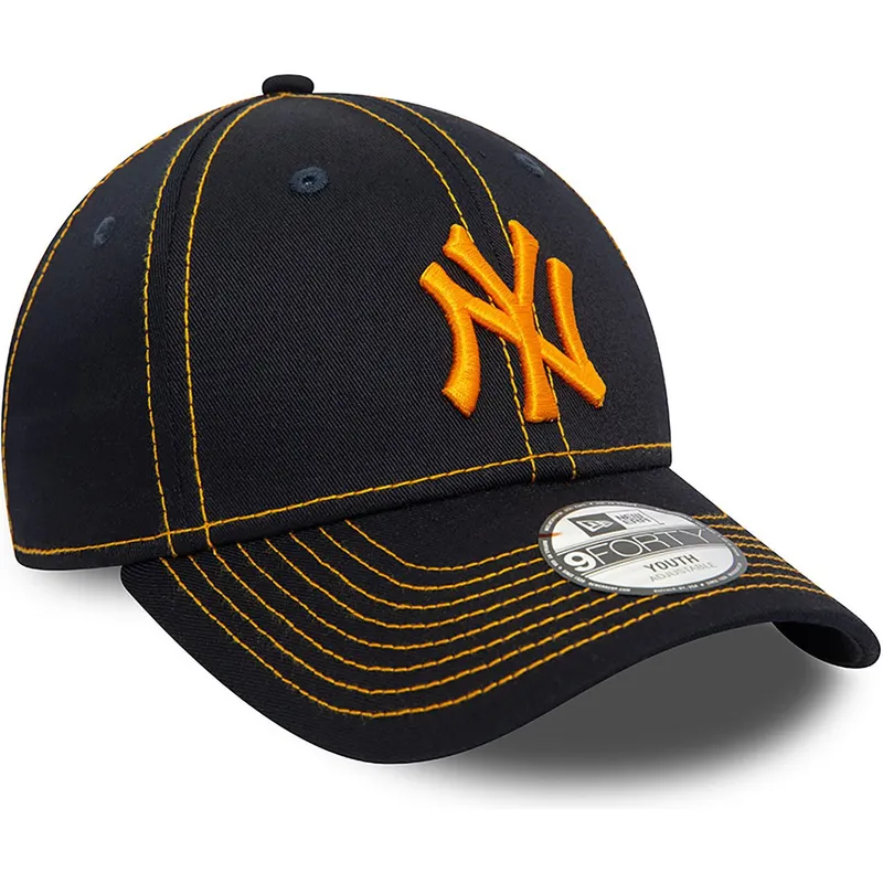 new-era-new-york-yankees-mlb-9forty-stitch-justerbar-marinebla-buet-kasket-med-orange-logo-til-drenge