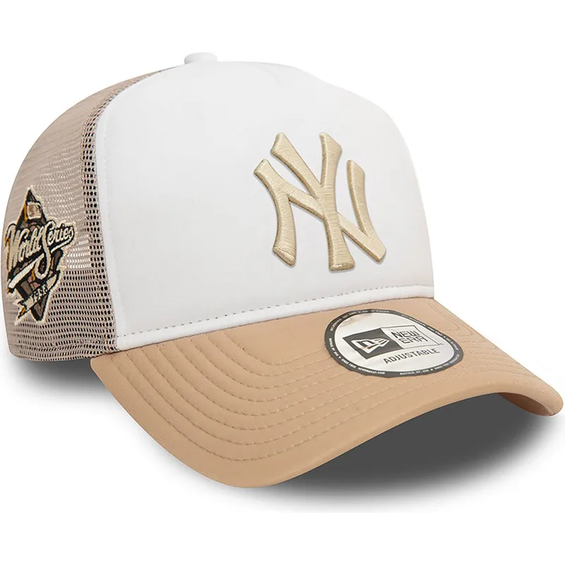 weiss-beige-trucker-cap-a-frame-world-series-der-new-york-yankees-mlb-von-new-era