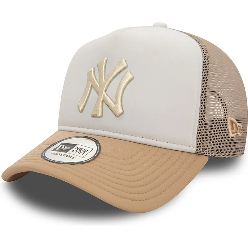 weiss-beige-trucker-cap-a-frame-world-series-der-new-york-yankees-mlb-von-new-era