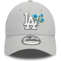 verstellbare-graue-9forty-kappe-mit-gebogenem-schirm-flower-icon-los-angeles-dodgers-mlb-von-new-era
