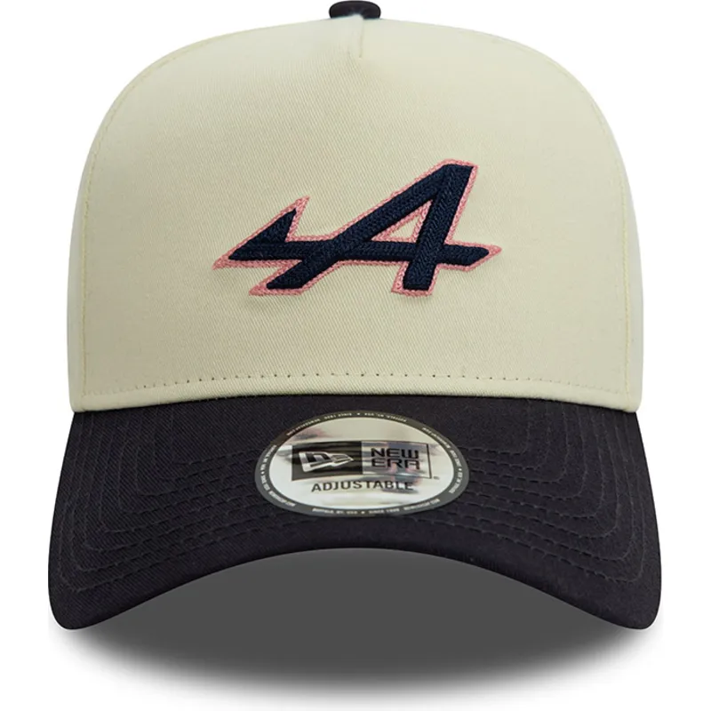 weisse-und-marineblaue-gebogene-snapback-kappe-e-frame-chain-stitch-von-alpine-f1-team-formula-1-von-new-era
